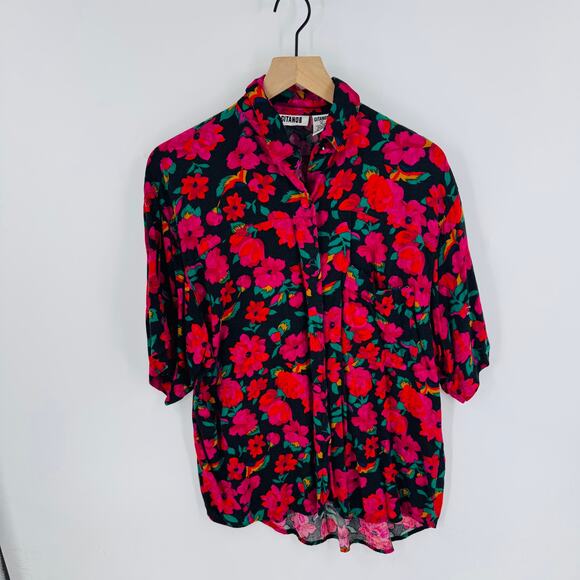 Vintage Gitano floral button front blouse top bright bold print 80s 90s M - Picture 6 of 6